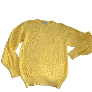 Pringle of Scotland yellow cable knit argyle cotton crew neck sweater XL
